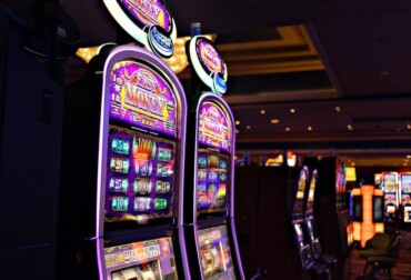 Two exquisite purple slot machines, a blend of beauty and entertainment