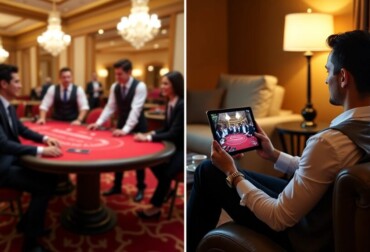 image showing a physical casino and an online casino