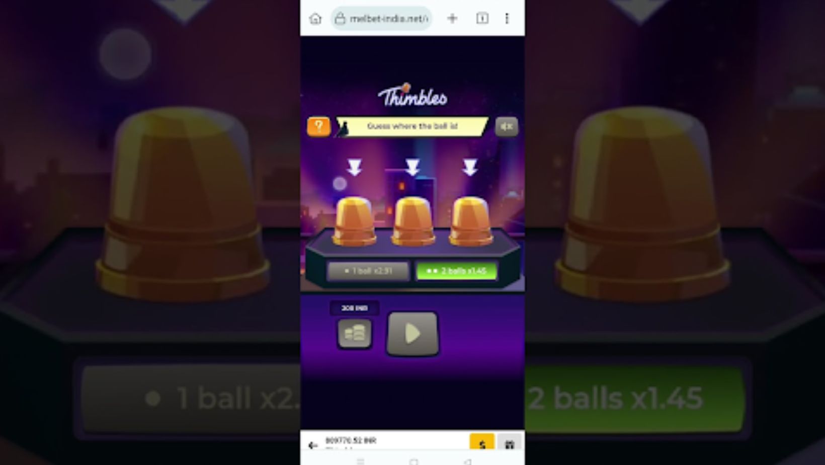 Indian users playing thimbles online on 1xbet