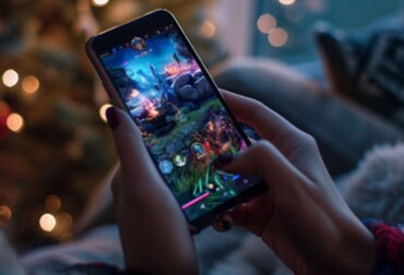 Mobile gamer playing an in-depth game